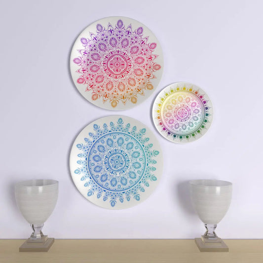 Homscape - Decorative Wall Plates with Beautiful Multi Color Mandala Art Wall Hanging Plate