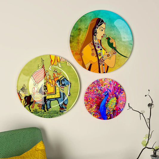 Homscape - Decorative Wall Plates with Beautiful Madhubani Art Wall Hanging Plate