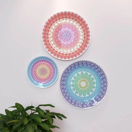 Homscape - Decorative Wall Plates with Beautiful Multi Color Mandala Art Wall Hanging Plate