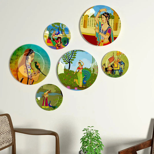 Homscape - Decorative Wall Plates In Madhubani Handcrafted Design Set Of 6