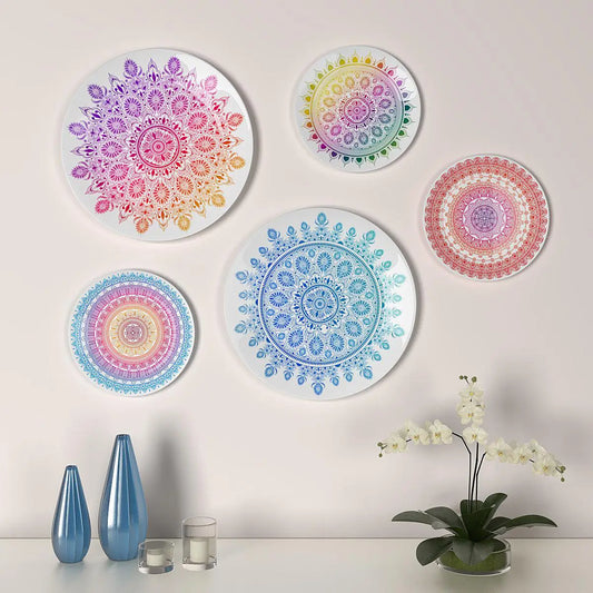 Homscape - Decorative Wall Plates In Bohemian Mandala Design Set Of 5