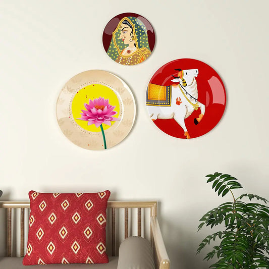 Homscape - Decorative Wall Plates In Artistic Pichhwai Design Set Of 3